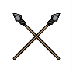 Crossed Spear Cartoon Vector Illustration