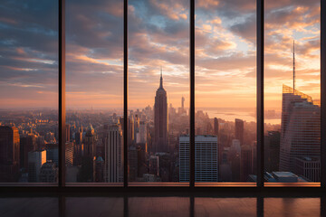 Breathtaking Sunset View of New York City from Modern Office Window