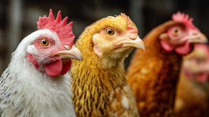 Fototapeta premium Curious Chickens in a Farmyard