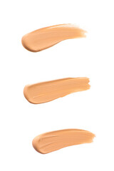 Makeup foundation texture swatch. BB cream, concealer, paint smear isolated on white background.