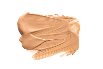 Makeup foundation texture swatch. BB cream, concealer, paint smear isolated on white background.