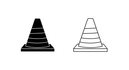 Fototapeta premium Illustration of two traffic cones one solid black and one outlined in black lines
