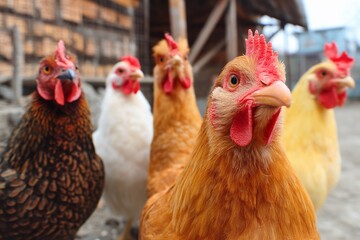 Curious Chickens in a Farmyard