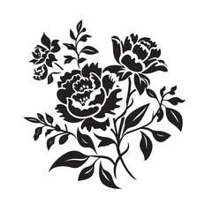 Elegant floral design featuring dark roses and leaves