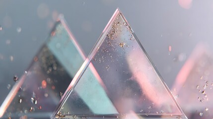 Two translucent triangular prisms with shimmering inclusions.