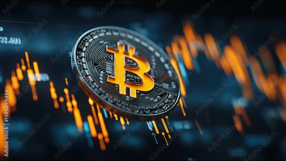 Poster golden bitcoin coin illuminated against a dark background creating a mysterious and futuristic atmos