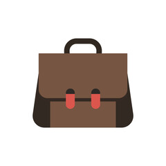 A stylized, flat, brown briefcase with a dark brown outline, red clasps, and a black handle, centered on a white background, evokes simplicity and functionality.
