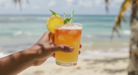 Refreshing Tropical Cocktail on Beach