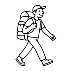 Happy hiker walking outdoors vector