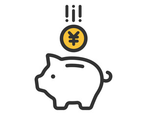 豚の貯金箱と日本円硬貨アイコン | ベクター素材