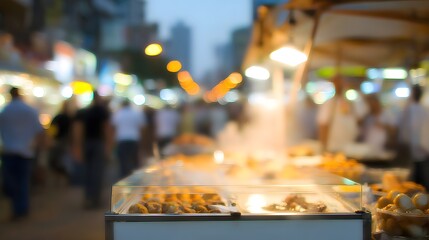 Obraz premium Food stall at a busy night market.