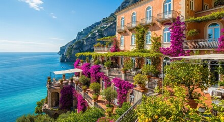 Coastal Italian villa, vibrant flowers