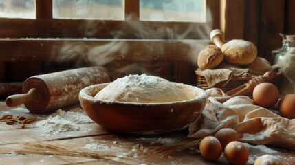 Fototapeta premium Rustic Kitchen with Dough Ready for Baking