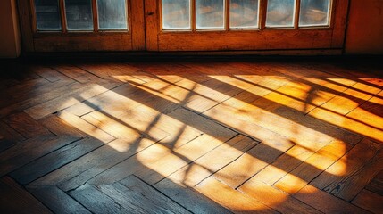 Sunlight streaming through a window onto a wooden floor