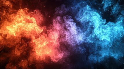Abstract Cosmic Nebula: Fiery Red and Icy Blue Celestial Dance