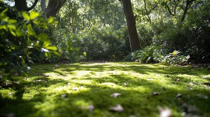 Sunlight filters through a lush forest