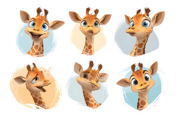Obraz premium Cute Cartoon Giraffe Heads with Various Expressions and Emotions