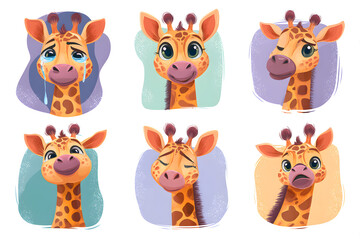 Obraz premium Adorable Giraffe Characters with Various Emotions and Expressions