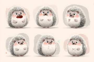 Fototapeta premium Cute Cartoon Hedgehogs Displaying Various Emotions and Expressions