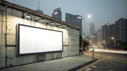Obraz premium Billboard Frame on Concrete Wall with Industrial Lighting for Urban Campaigns