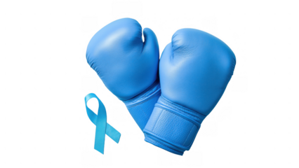 Blue gloves with ribbon for prostate awareness, created with AI, PNG