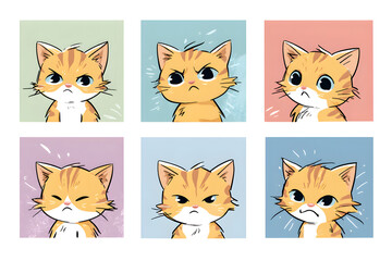 Fototapeta premium Cute Cartoon Cats with Various Expressions in Colorful Backgrounds