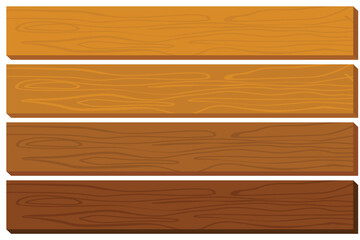 Wooden Plank Vector Set. Collection of four wooden plank vector illustrations with natural wood grain texture in different shades of brown.