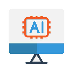 Monitor AI Flat Icon. Editable Stroke Icons. Can be used for web, mobile apps, and software.