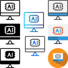 Set Monitor AI Icon. Editable Stroke Icons. Can be used for web, mobile apps, and software.