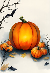 A realistic pumpkin surrounded by scattered leaves, illustrated in warm autumn tones and suitable for seasonal digital content.