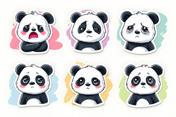 Naklejka premium Cute Expressions of Cartoon Pandas in Various Emotional States