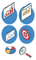 Business analytics tools isometric icons
