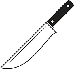 Sharp kitchen knife with black handle isolated on white background
