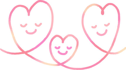 目をつぶって笑顔で寄り添う3つのピンクのハート 愛