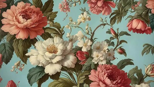 Seamless floral pattern with beautiful pink and yellow flowers blooming in a vibrant summer garden