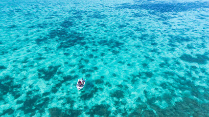 boating on coral reef 