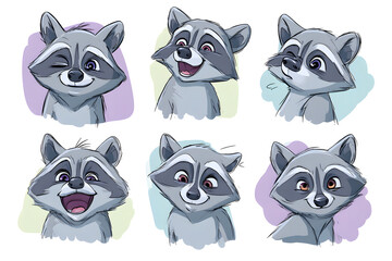 Playful Raccoon Expressions Set for Creative Projects and Designs