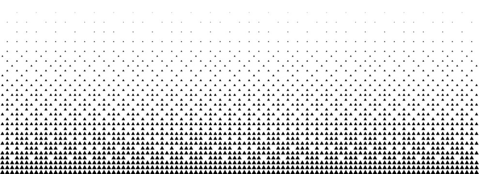 Fading triangle halftone gradient texture. Abstract geometric 8 bit background. Tech triangular binary gradation pattern. Vanishing dither arrow wallpaper for poster, banner, brochure. Vector backdrop