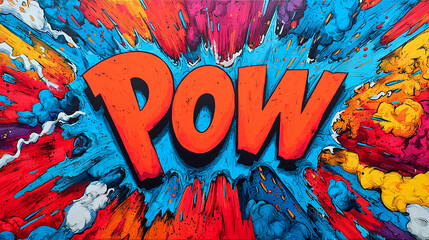 Comic Book Style POW Text Explosion – Colorful Pop Art Illustration with Bold Typography