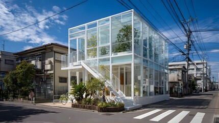 Modern House Minimalist PVC Urban Japanese Style Sunny Weather Bright Views Simple Design Nice Ambiance Cool Appeal (AI-Generated)