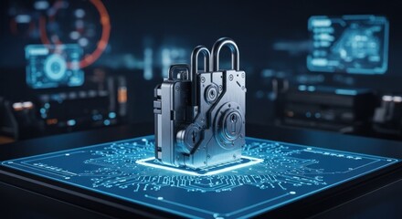 Futuristic lock on a circuit board