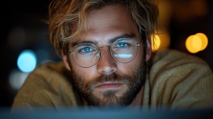 Night Portrait of a Focused Man