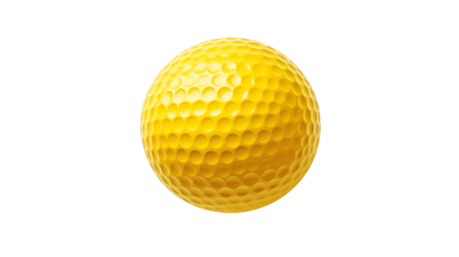 Bright yellow golf ball with dimples, close-up shot, isolated on transparent background - Powered by Adobe