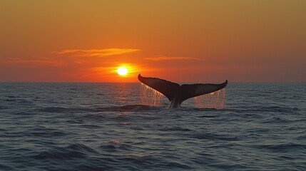 Fototapeta premium Whale's Tail Sunset Silhouette: An Ocean Majesty at Dusk