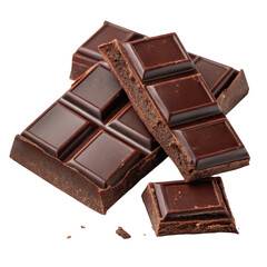 Fototapeta premium Delicious dark chocolate bar pieces stacked together isolated on transparent background