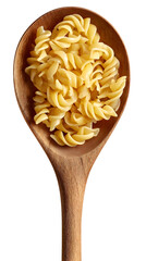 Pasta with wooden spoon isolated on a white background
