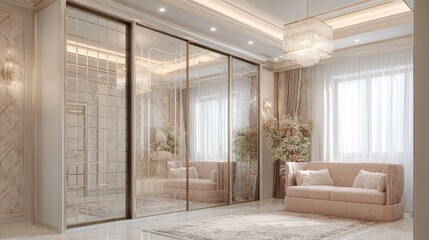 Modern built-in wardrobe with sliding doors and mirrored panels for a sleek look