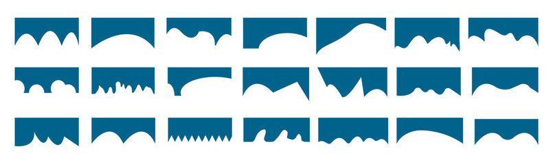 Separators shapes for website presentation set. Abstract curve top headline. Vector banner header and separator. blue Dividers Shapes for Website. vector