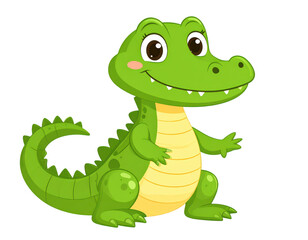 Obraz premium Cute cartoon green alligator isolated on transparent background