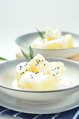 Sweet cassava or singkong thailand is a popular dessert in Indonesia